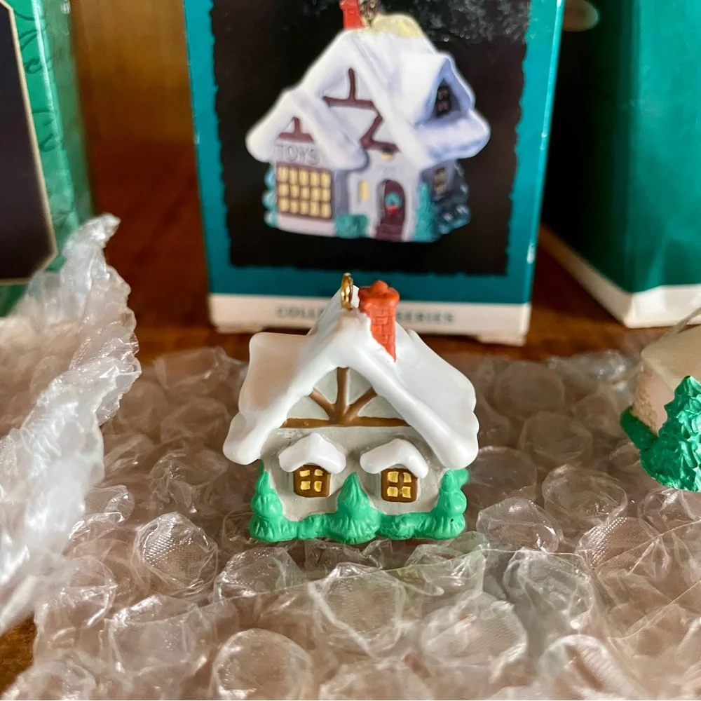 Hallmark Old English Village Ornament Bundle 1990's #10 Depot #7 Hats #6 Toys